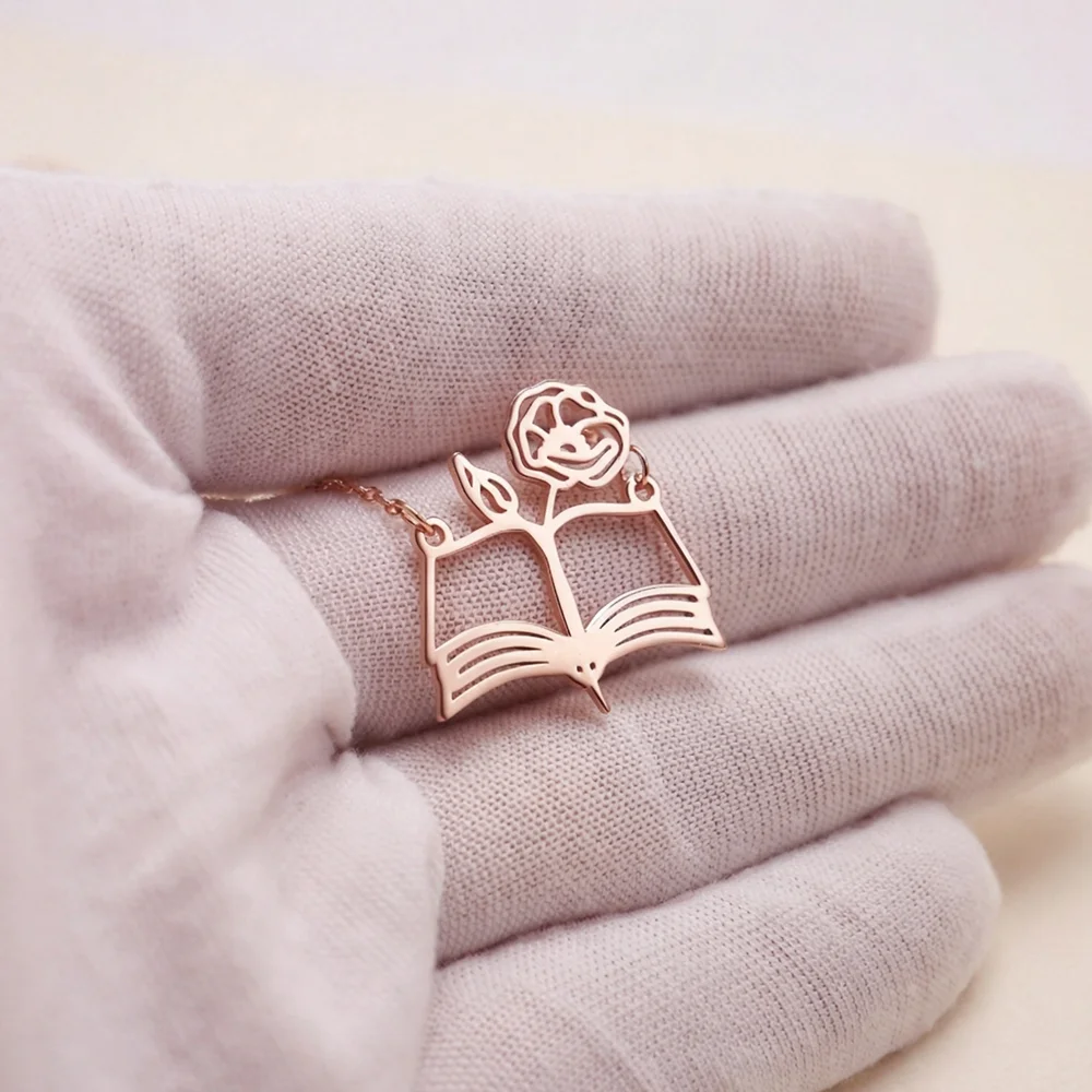 Custom Birth‑Flower Open Book  - Birth Flower Necklace ulasan dan harga