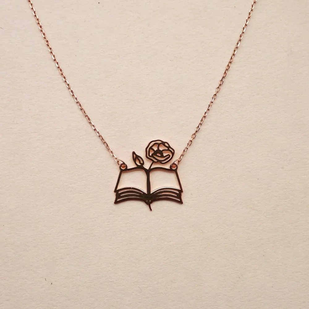 Custom Birth‑Flower Open Book  - Birth Flower Necklace ulasan dan harga